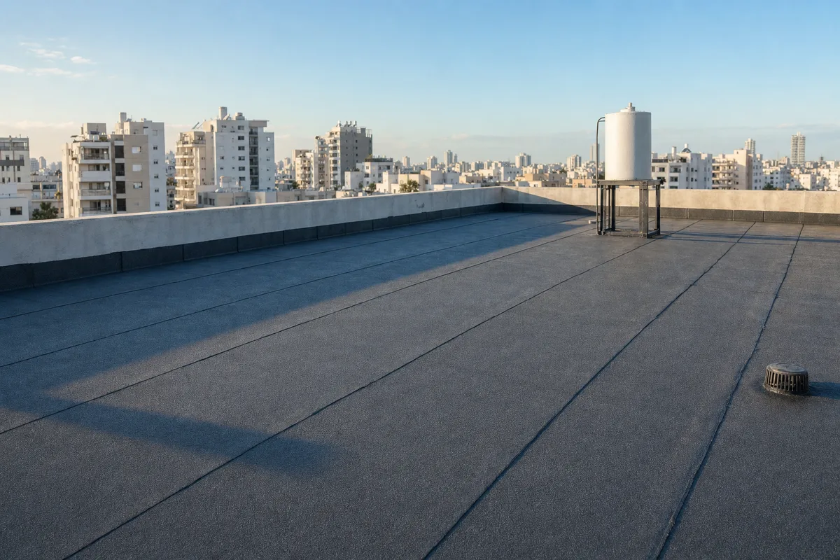 איטום גגות איטום גגות ביריעות ביטומניות על גג שטוח בבניין מגורים